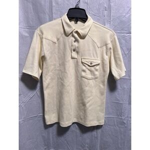 VTG 80s USA ELY Plains Western  Polo Shirt Snap Button Pocket SS Yellow Medium